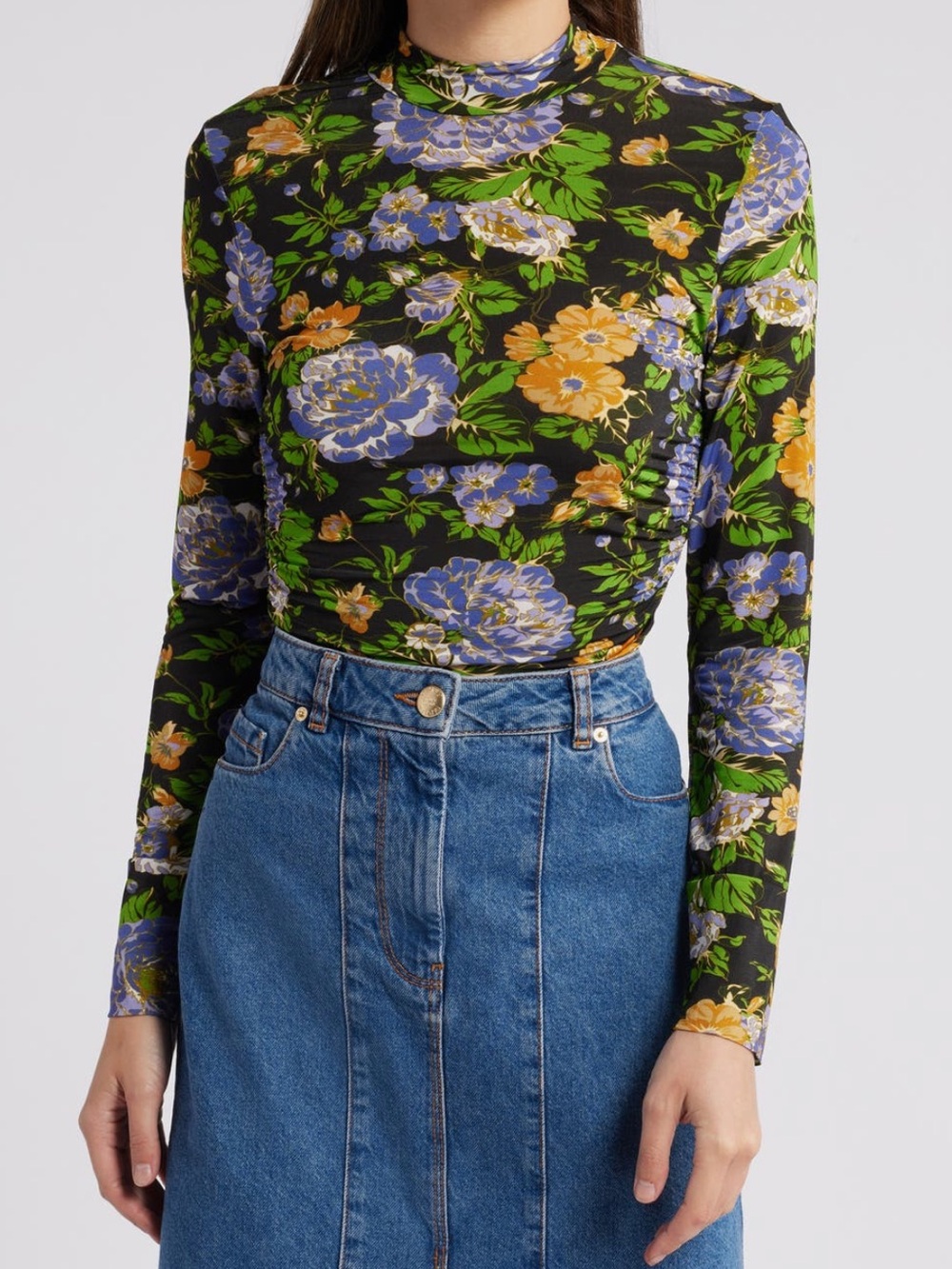 FARM Rio Capri Floral Mock Neck Long Sleeved Jersey Top Size Small NWT